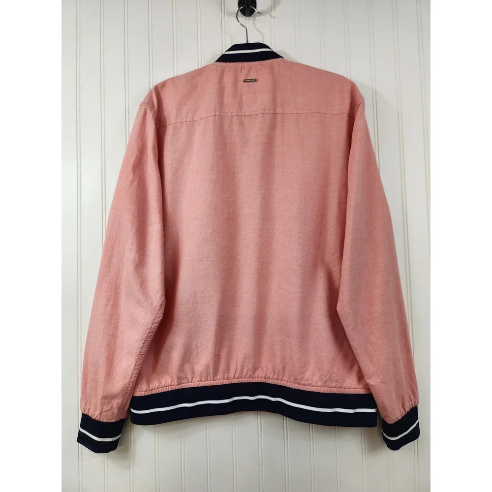 Denim & Flower Mens Pink Salmon Cotton Oxford Bomber Jacket Large Y2K Preppy